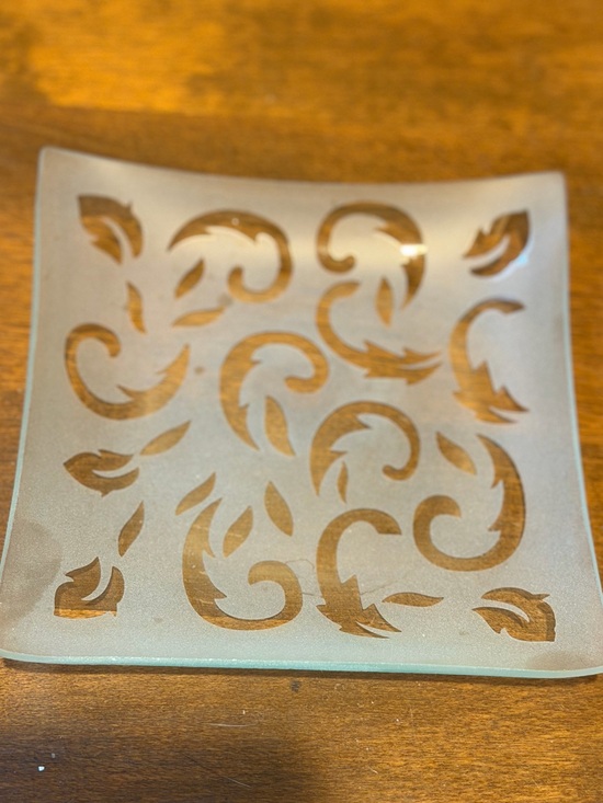 Other - Frosted Glass Decorative Square Dish with Swirl Cutouts - Amber Accents